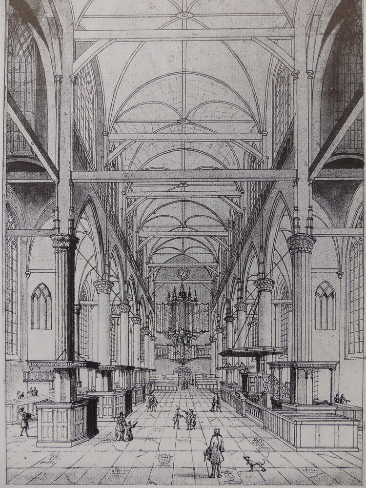 Drawing of the Oude Kerk’s Interior Viewed from the Crossing Towards the Westend with Organ