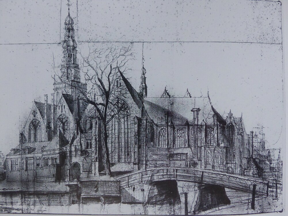 Drawing of the Oude Kerk as Seen from the Oudezijds Voorburgwal